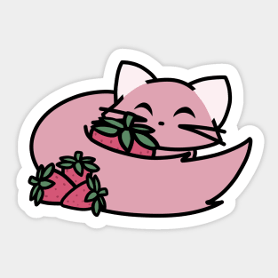 Cute Pink Strawberry Cat Sticker